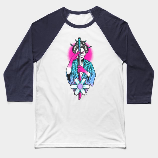 Samurai Geisha Girl Tattoo Baseball T-Shirt by HAPHEART.COM
